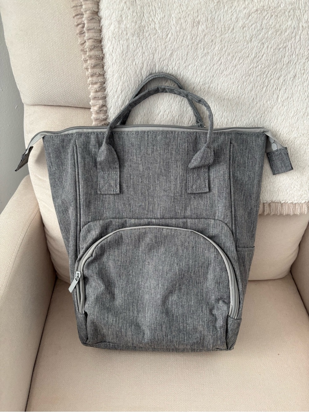 Gray cooler backpack with side pocket